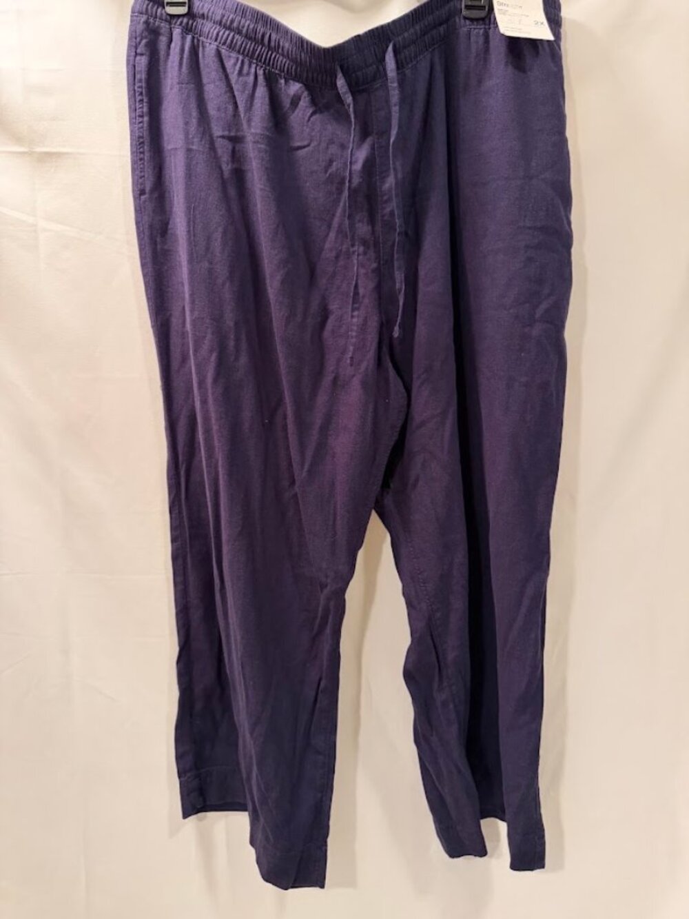NWT SONOMA Straight High Rise (Linen/Rayon) Elastic Waist Navy Blue Pants - 2x